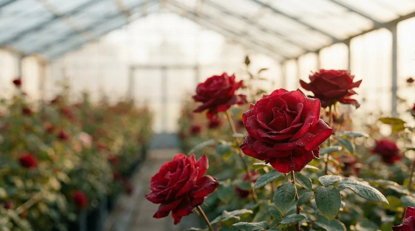 Dieprode rozen in de kas van Reijm Rozen